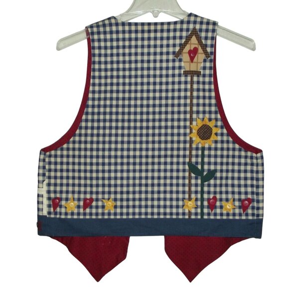 Retro Vest Womens Medium handmade Sunflower plaid Patchwork Country Primitive - Picture 4 of 9